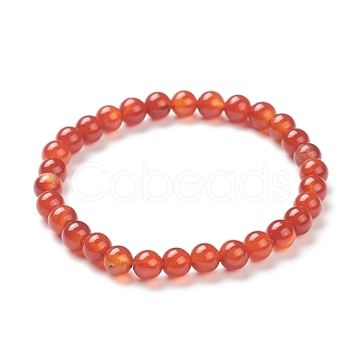 Natural Red Agate Beaded Stretch Bracelets BJEW-A117-B-26-1