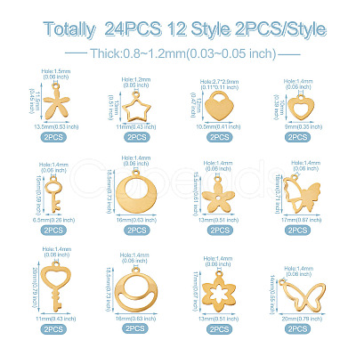 24Pcs 12 Style Stainless Steel Charms STAS-FW0001-30-1