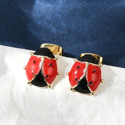 Brass Enamel Stud Earrings for Women EJEW-A126-04G-1