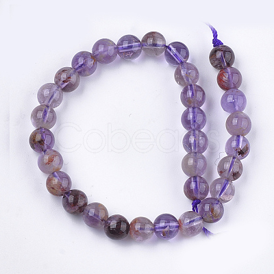 Natural Purple Phantom Quartz Purple Lodolite Quartz Beads Strands G-S333-6mm-030-1