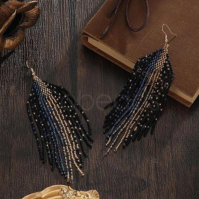 Bohemian Handmade Glass Seed Beads Tassel Dangle Earrings ZR0376-1