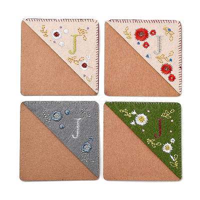 4Pcs Letter Personalized Hand Embroidered Corner Bookmarks JX587J-1