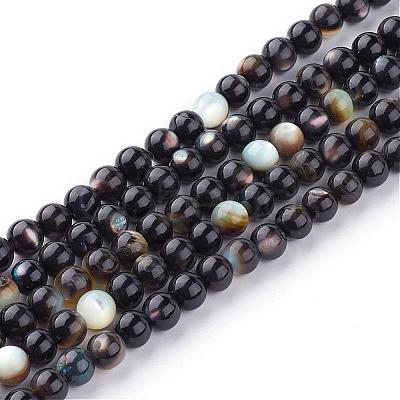 Natural Black Lip Shell Bead Strands SSHEL-Q298-02-1