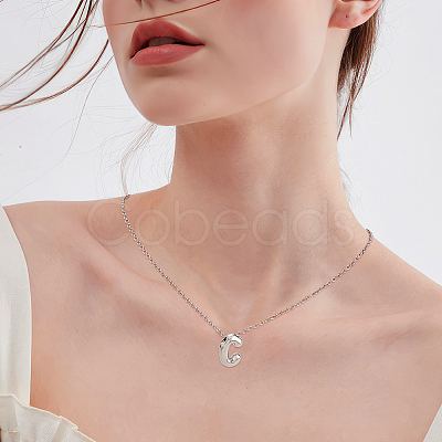 1pc Brass Chain with Alloy Letter Pendants Necklaces NJEW-LP0001-41C-P-1