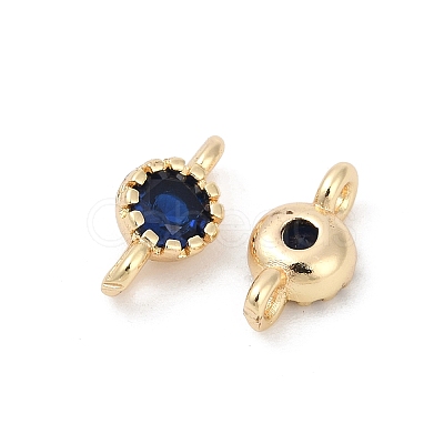 Brass Cubic Zirconia Flat Round Connector Charms KK-H204-02KCG-03-1
