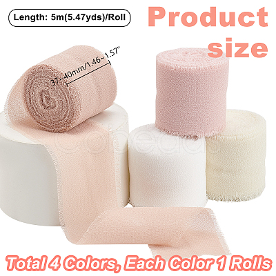 AHADERMAKER 4 Rolls 4 Colors 5M Nylon Chiffon Frayed Ribbon SRIB-GA0001-07-1