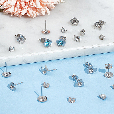 84Pcs 6 Style 201 Stainless Steel Stud Earring Findings STAS-UN0057-42-1