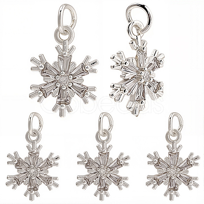 10Pcs Brass Micro Pave Clear Cubic Zirconia Snowflake Pendants KK-BBC0021-79-1