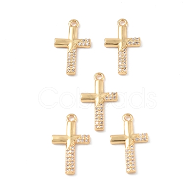 Brass Micro Pave Clear Cubic Zirconia Pendants KK-E068-VF236-1