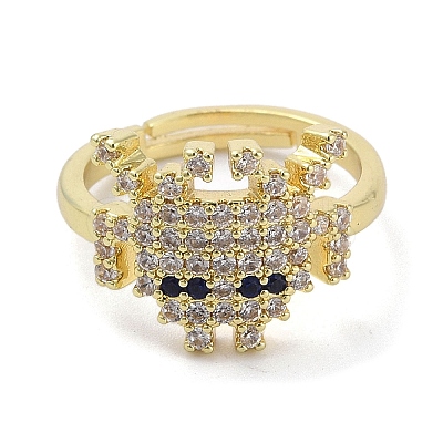 Real 18K Gold Plated Brass Pave Cubic Zirconia Adjustable Rings RJEW-M170-05G-01-1