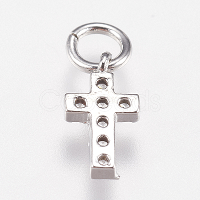 Brass Micro Pave Cubic Zirconia Tiny Cross Charms LS-ZIRC-E147-62P-1