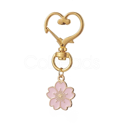 4Pcs Sakura Flower & Cat Alloy Enamel Keychains KEYC-JKC00456-1