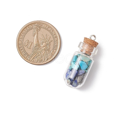 5Pcs 5 Styles Clear Glass Wishing Bottle with Mixed Gemstone Chip Inside Pendants PALLOY-JF04164-1