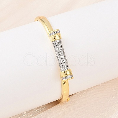 Brass Micro Pave Clear Cubic Zirconia Bangles for Women BJEW-D368-01G-1