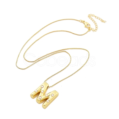 Brass & Plastic Pearl Letter Pendant Box Chain Necklaces for Women NJEW-U017-01G-13-1