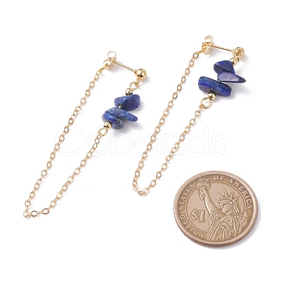 Natural Lapis Lazuli Chip Beads Dangle Stud Earrings for Women X1-EJEW-TA00028-05-1
