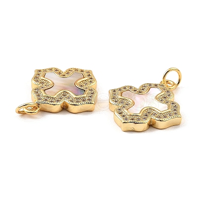 Brass Cubic Zirconia with Shell Pendants X-KK-K342-15G-1