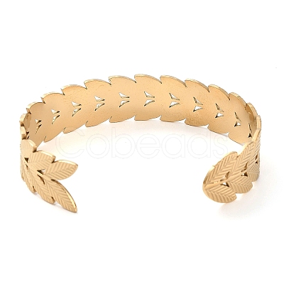 304 Stainless Steel Leafy Branch Cuff Bangle for Women BJEW-D061-06G-1