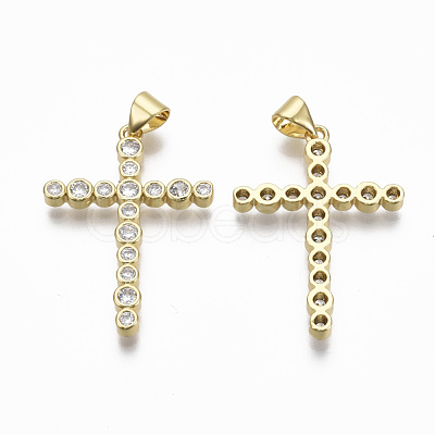 Brass Micro Pave Clear Cubic Zirconia Pendants KK-R133-009G-NF-1