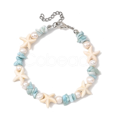 Synthetic Turquoise & Natural Larimar & Cultured Freshwater Pearl Beaded Bracelets for Women BJEW-JB13951-1