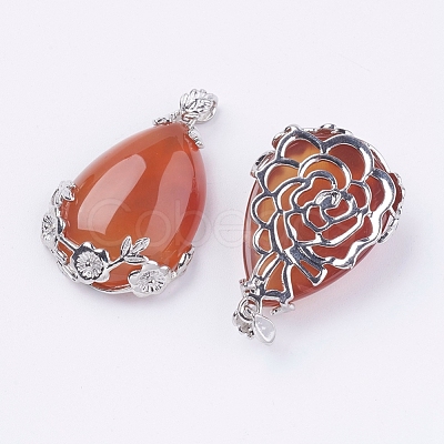 Teardrop with Flower Platinum Plated Brass Natural & Synthetic Mixed Stone Pendants G-F228-37-RS-1
