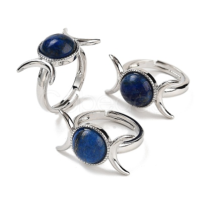 Dyed Natural Lapis Lazuli Adjustable Rings RJEW-K271-01P-11-1