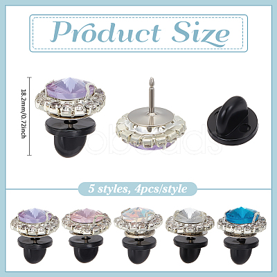 20Pcs 5 Styles Flat Round Brass Glass Brooches JEWB-PH01292-1