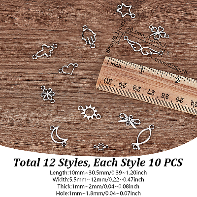 120Pcs 12 Styles Tibetan Style Alloy Links Connector Charms FIND-GA0005-51-1