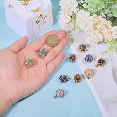 10Pcs 5 Styles Natural Green Aventurine & Rose Quartz & Lapis Lazuli & Amethyst & Carnelian Pendants PALLOY-GO00028-1