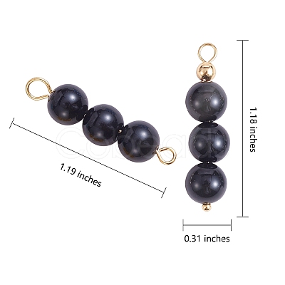10Pcs Triple Natural Obsidian Round Beaded Connector Charms PALLOY-SW00003-11-1