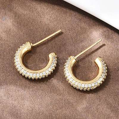 C-Shaped Brass Clear Cubic Zirconia Stud Earrings EJEW-A156-11A-G-1