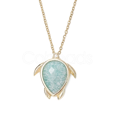 Turtle Faceted Natural Mixed Gemstone Pendant 304 Stainless Steel Cable Chain Necklaces for Women NJEW-JN05289-1