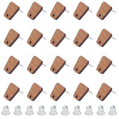 20 Pairs Trapezoid Walnut Wood Stud Earring Findings MAK-HY0001-04-1