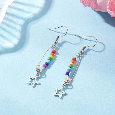 Chakra 304 Stainless Steel Glass Star Dangle Earrings EJEW-JE06788-1