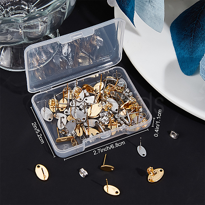 Beebeecraft 60Pcs 6 Style 201 Stainless Steel Stud Earring Findings EJEW-BBC0001-03-1