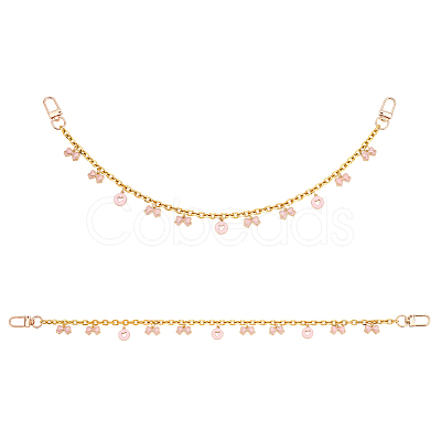 2Pcs Alloy Enamel Pink Bowknot Tassel 304 Stainless Steel Cable Chain Bag Decorative Chains AJEW-BBC0001-03-1
