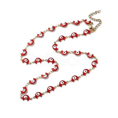 Moon with Evil Eye Enamel Link Chain Necklace NJEW-G117-02G-1