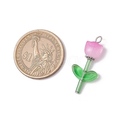 Transparent Glass Beads with Tibetan Style Alloy Caps and Glass Bugle Beads and Brass Flat Head Pins Pendants PALLOY-JF03623-1