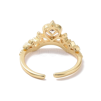 Clear Cubic Zirconia Crown Open Cuff Ring RJEW-P034-10G-1