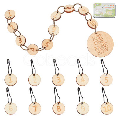 Nbeads Number 1~10 Wooden Beaded Knitting Row Counter Chains & Charms Locking Stitch Makers DIY-NB0010-23-1