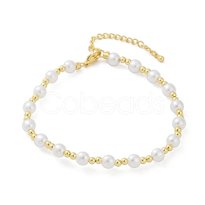ABS Imitation Pearl Round Beads Bracelets for Women BJEW-M104-01G-1