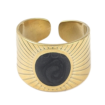Ion Plating(IP) 304 Stainless Steel Enamel Oval Cuff Finger Rings RJEW-L107-080B-G-1