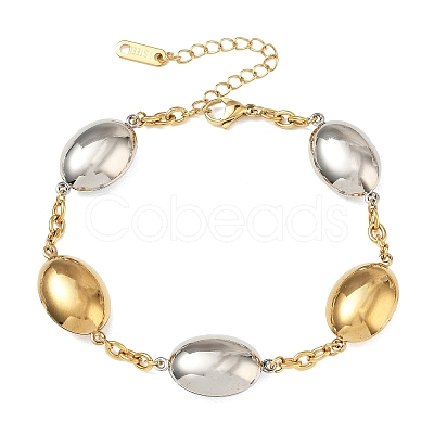 Two Tone Oval 304 Stainless Steel Link Bracelets for Women BJEW-A169-12GP-1