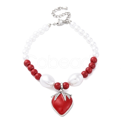 Strawberry Brass Micro Pave Clear Cubic Zirconia Charm Bracelets BJEW-G740-04P-1