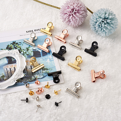 40 Sets 4 Colors Iron Clips and Round Head Drawing Pins AJEW-TA0002-01-1