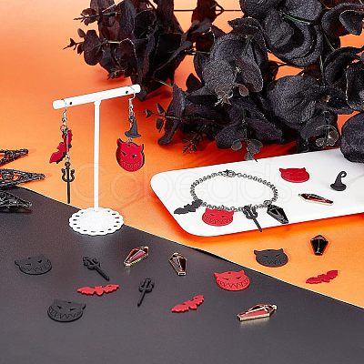 Nbeads 32Pcs 8 Style Halloween Theme Alloy Pendants FIND-NB0002-40-1