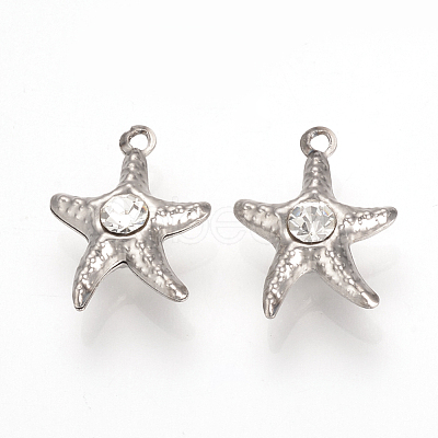 201 Stainless Steel Rhinestone Pendants STAS-S042-04C-1