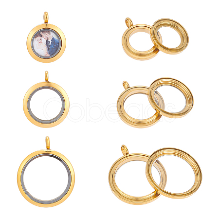 3Pcs 3 Style 304 Stainless Steel Locket Pendants FIND-UN0001-83G-1
