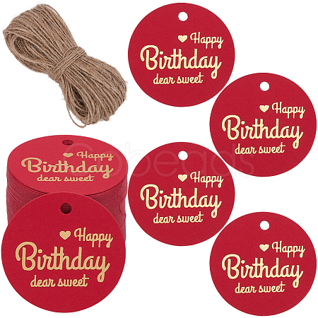 100Pcs Flat Round Gold Word Happy Birthday Dear Sweet Hanging Tags DIY-SP0003-87C-1