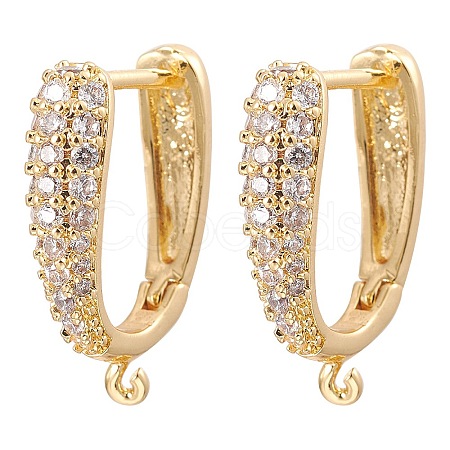 Brass Micro Pave Clear Cubic Zirconia Hoop Earring Findings ZIRC-YW0001-07G-1